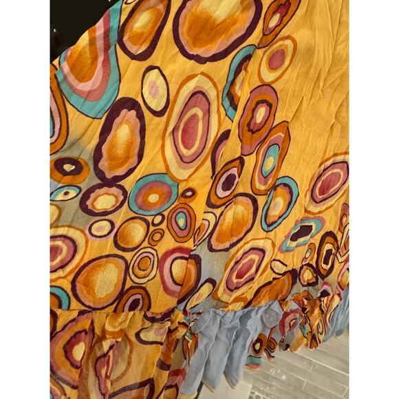 Essentials by Milano 1X Ruffle Sheer Boho Blouse Lace Trim Crinkle Top - Picture 5 of 7